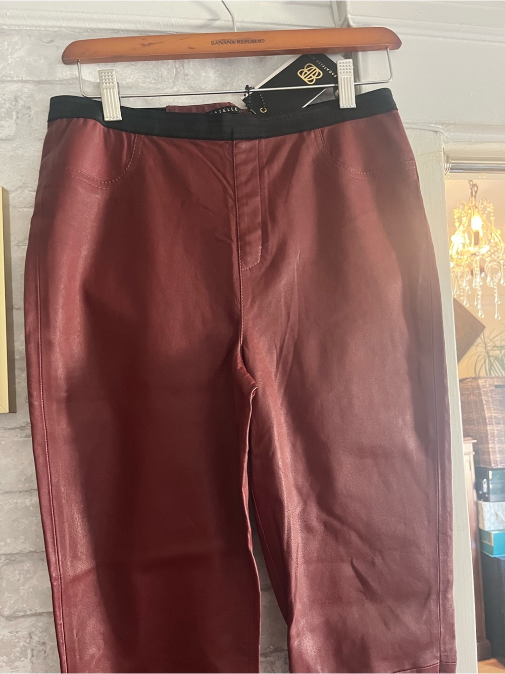 Bagatelle Women’s Burgundy genuine Leather Skinny Pants
